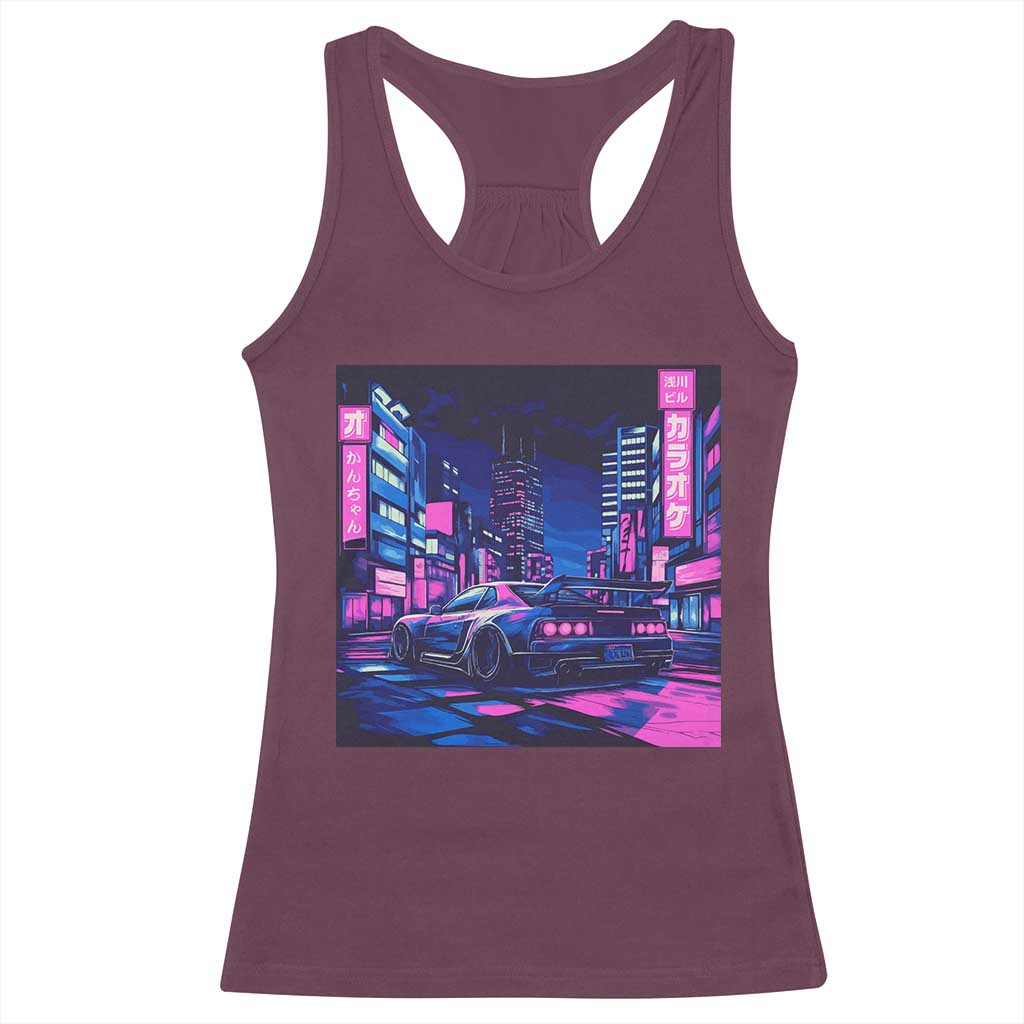 Tokyo Night Drive Racerback Tank Top Retro Futuristic JDM Street Racing Aesthetic TS09 Maroon Print Your Wear