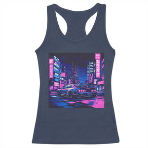 Tokyo Night Drive Racerback Tank Top Retro Futuristic JDM Street Racing Aesthetic TS09 Navy Print Your Wear