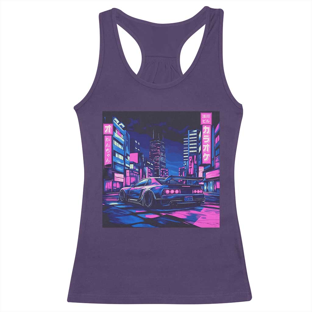 Tokyo Night Drive Racerback Tank Top Retro Futuristic JDM Street Racing Aesthetic TS09 Purple Print Your Wear