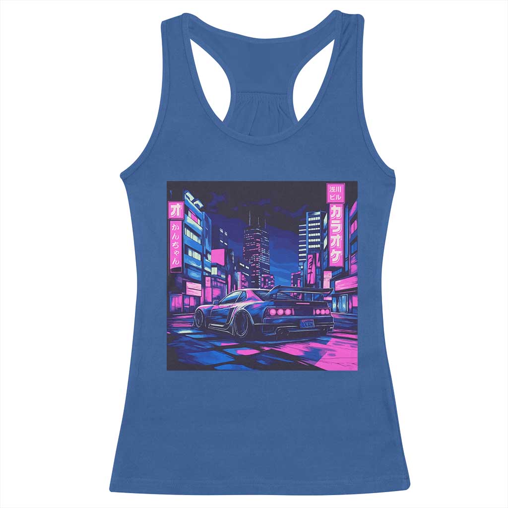 Tokyo Night Drive Racerback Tank Top Retro Futuristic JDM Street Racing Aesthetic TS09 Royal Blue Print Your Wear