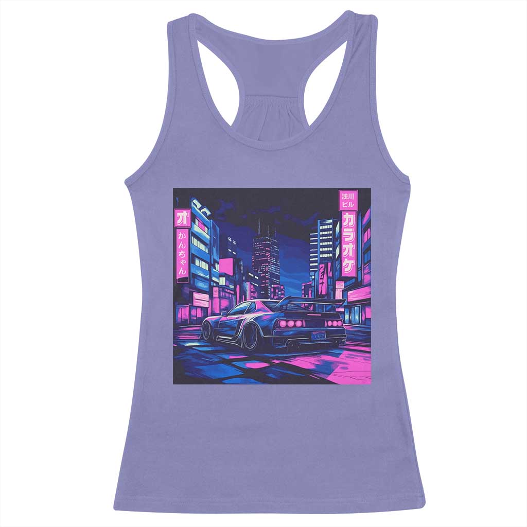 Tokyo Night Drive Racerback Tank Top Retro Futuristic JDM Street Racing Aesthetic TS09 Violet Print Your Wear