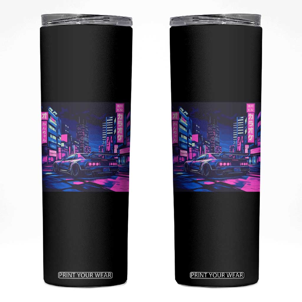 Tokyo Night Drive Skinny Tumbler Retro Futuristic JDM Street Racing Aesthetic TS09 Black Print Your Wear