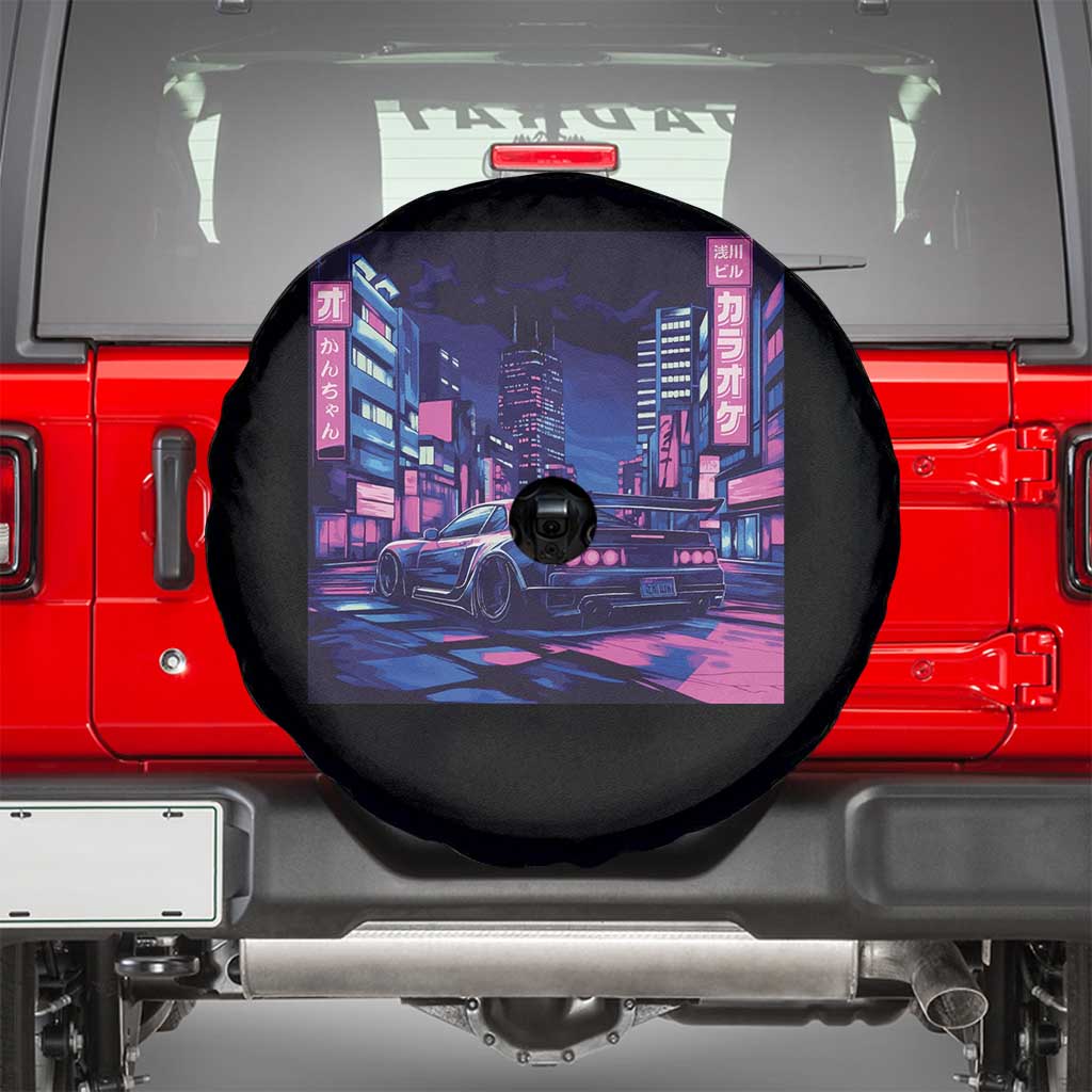 Tokyo Night Drive Spare Tire Cover Retro Futuristic JDM Street Racing Aesthetic TS09 Black Print Your Wear