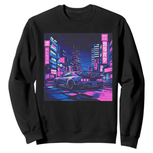Tokyo Night Drive Sweatshirt Retro Futuristic JDM Street Racing Aesthetic TS09 Black Print Your Wear