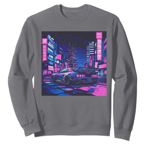 Tokyo Night Drive Sweatshirt Retro Futuristic JDM Street Racing Aesthetic TS09 Charcoal Print Your Wear