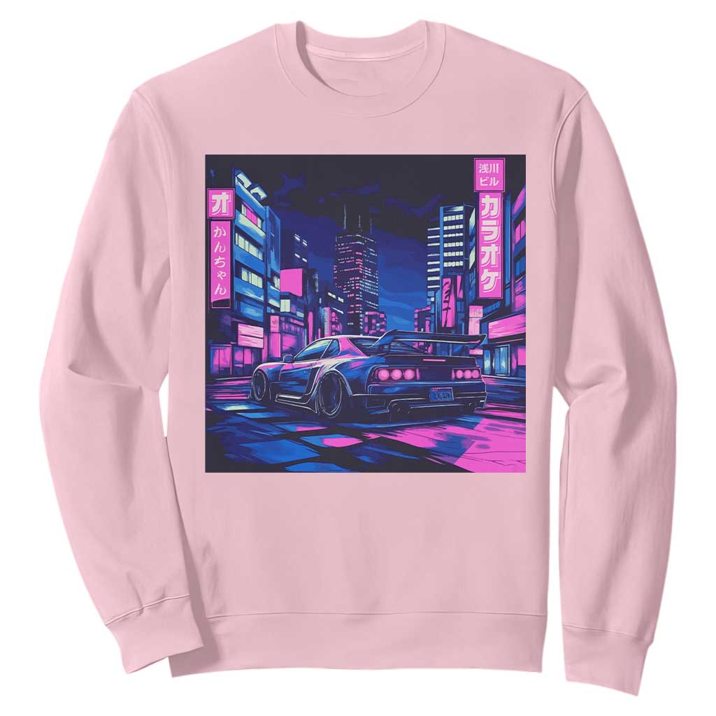 Tokyo Night Drive Sweatshirt Retro Futuristic JDM Street Racing Aesthetic TS09 Light Pink Print Your Wear