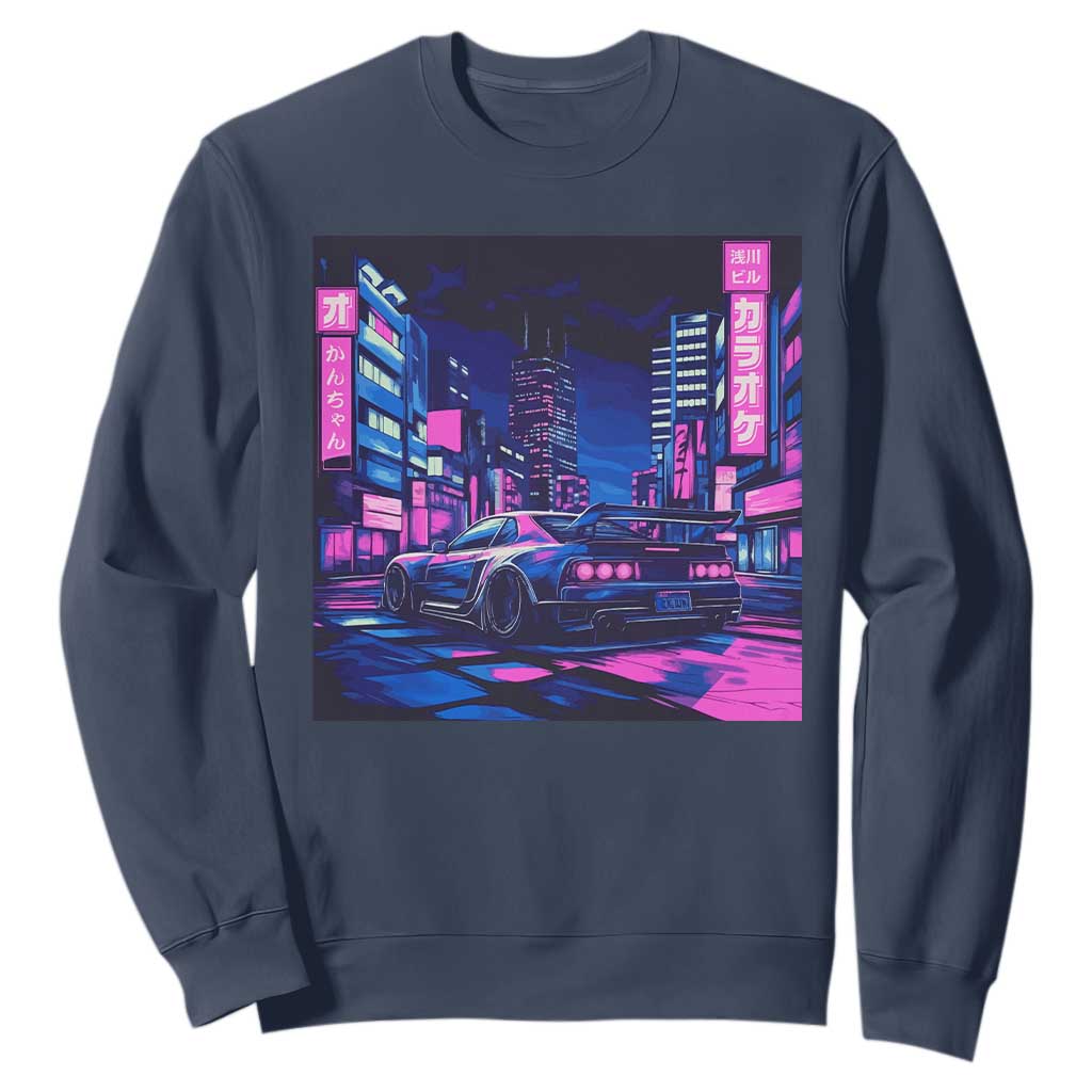 Tokyo Night Drive Sweatshirt Retro Futuristic JDM Street Racing Aesthetic TS09 Navy Print Your Wear