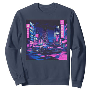Tokyo Night Drive Sweatshirt Retro Futuristic JDM Street Racing Aesthetic TS09 Navy Print Your Wear