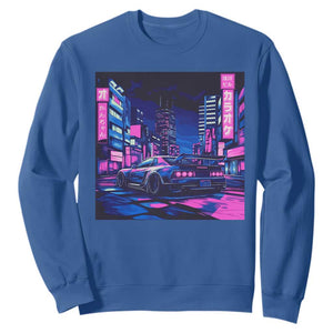 Tokyo Night Drive Sweatshirt Retro Futuristic JDM Street Racing Aesthetic TS09 Royal Blue Print Your Wear