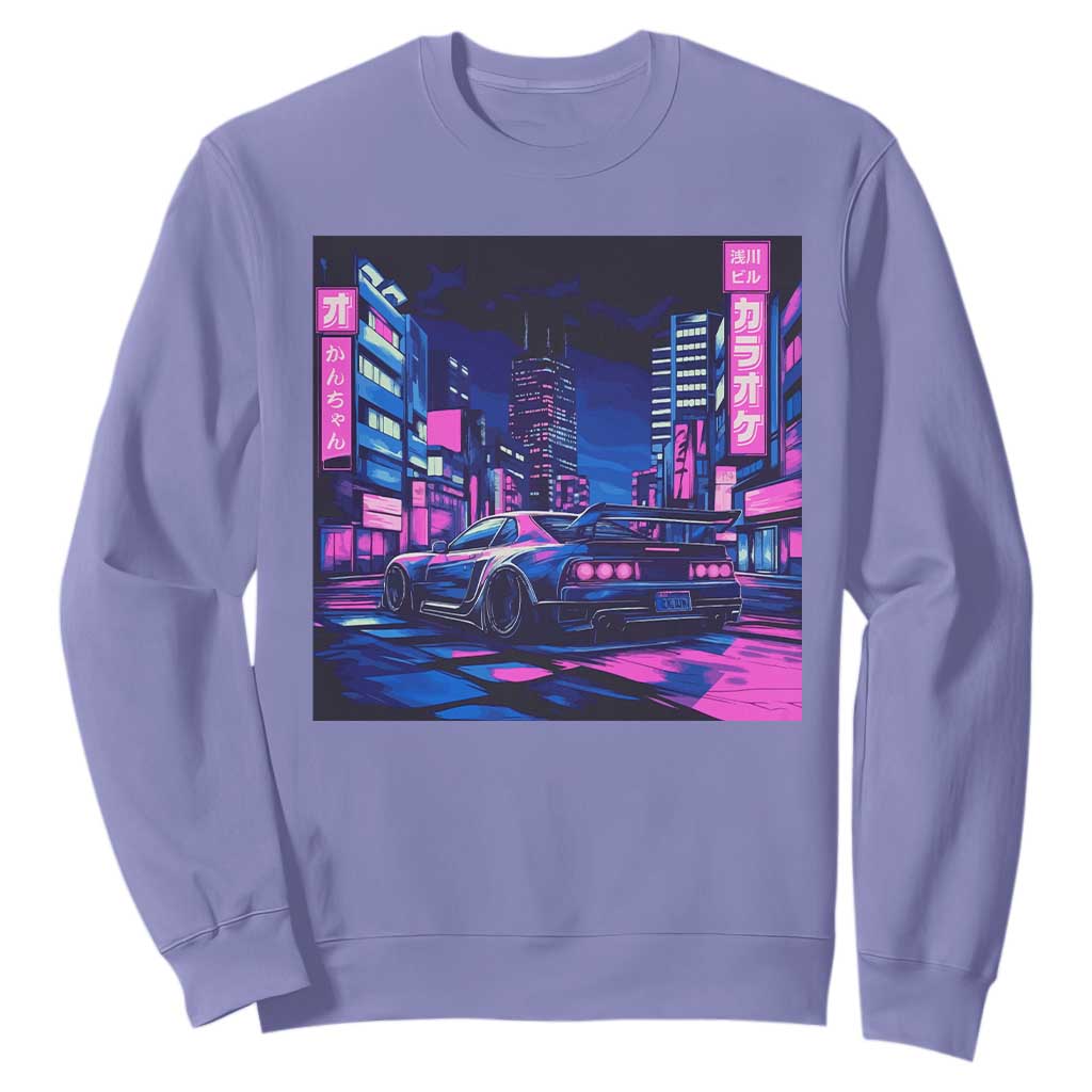 Tokyo Night Drive Sweatshirt Retro Futuristic JDM Street Racing Aesthetic TS09 Violet Print Your Wear
