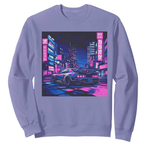 Tokyo Night Drive Sweatshirt Retro Futuristic JDM Street Racing Aesthetic TS09 Violet Print Your Wear