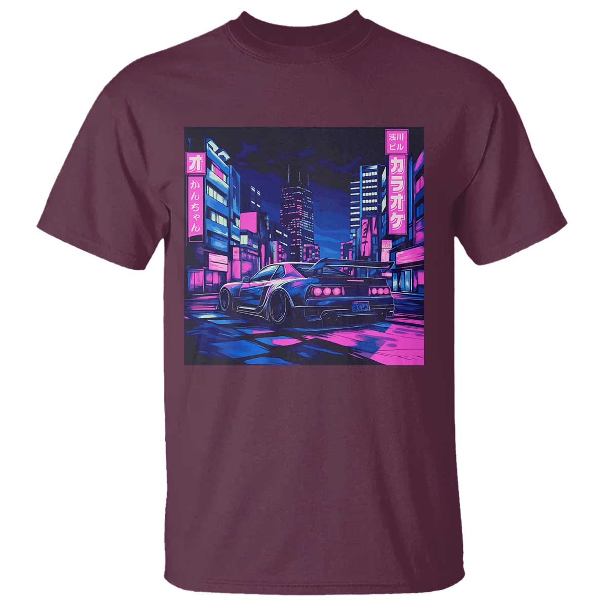 Tokyo Night Drive T Shirt Retro Futuristic JDM Street Racing Aesthetic TS09 Maroon Print Your Wear