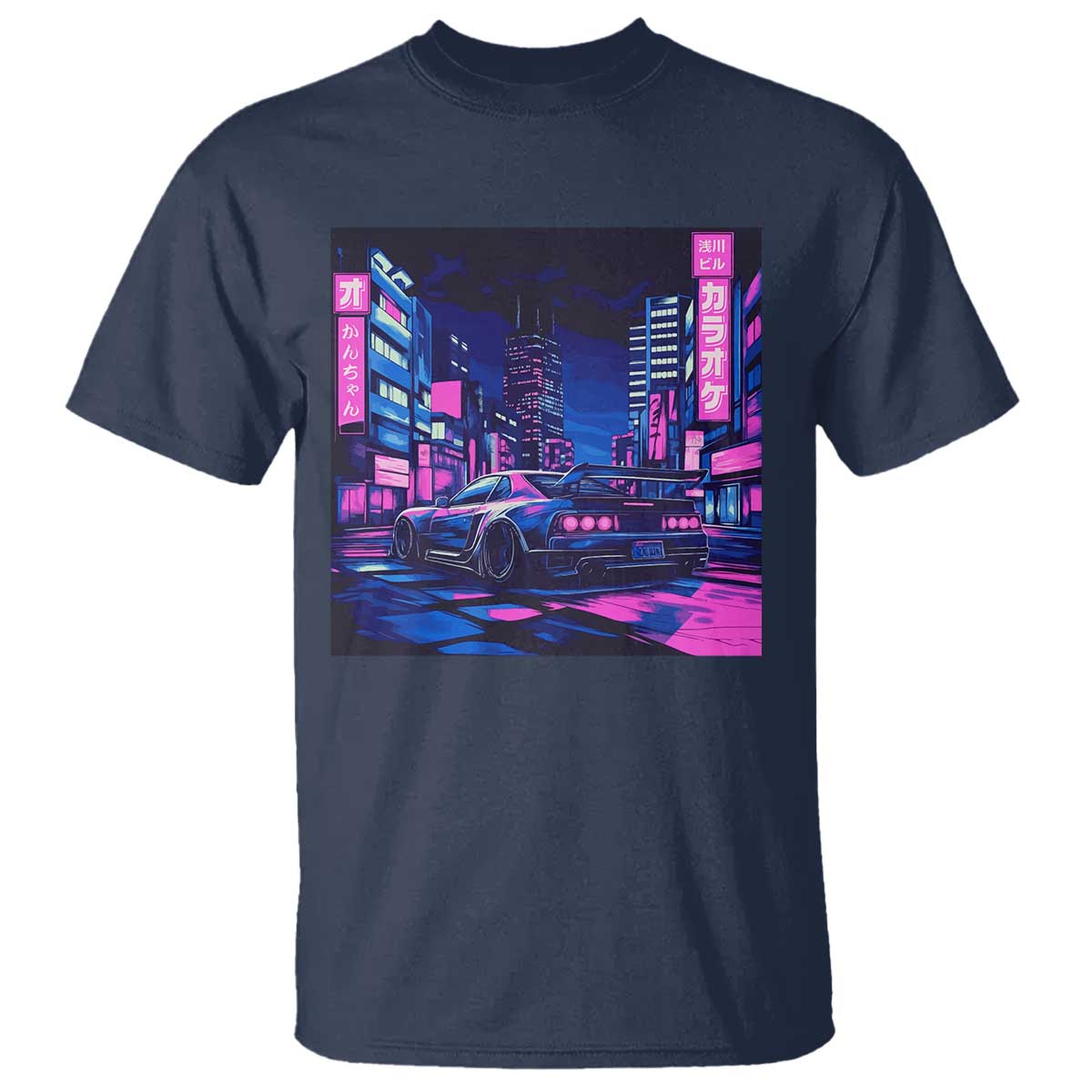 Tokyo Night Drive T Shirt Retro Futuristic JDM Street Racing Aesthetic TS09 Navy Print Your Wear