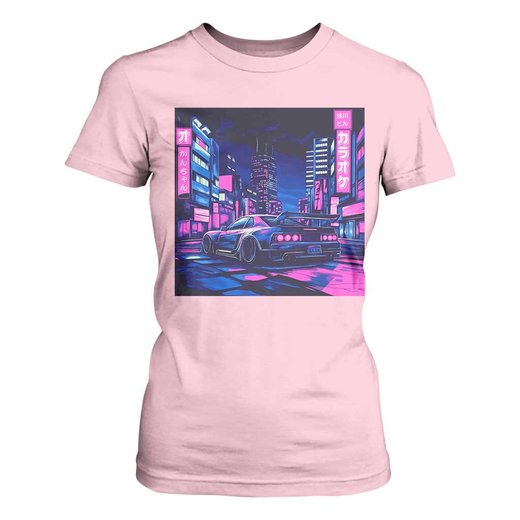 Tokyo Night Drive T Shirt For Women Retro Futuristic JDM Street Racing Aesthetic TS09 Light Pink Print Your Wear