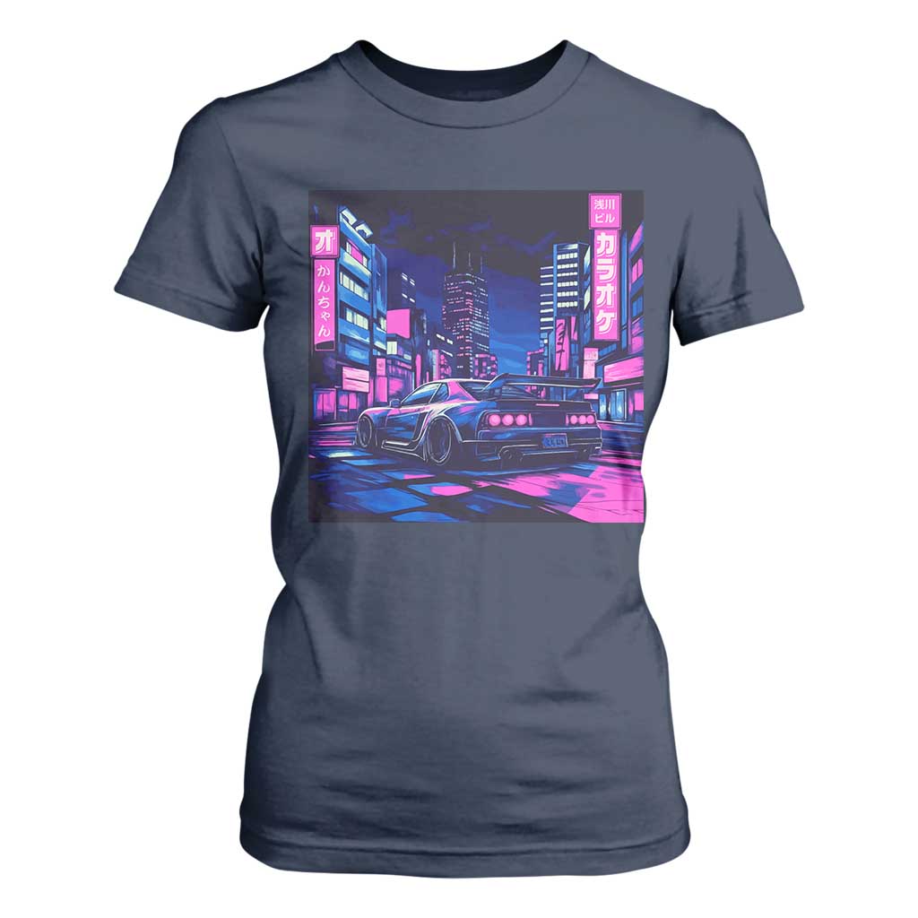Tokyo Night Drive T Shirt For Women Retro Futuristic JDM Street Racing Aesthetic TS09 Navy Print Your Wear