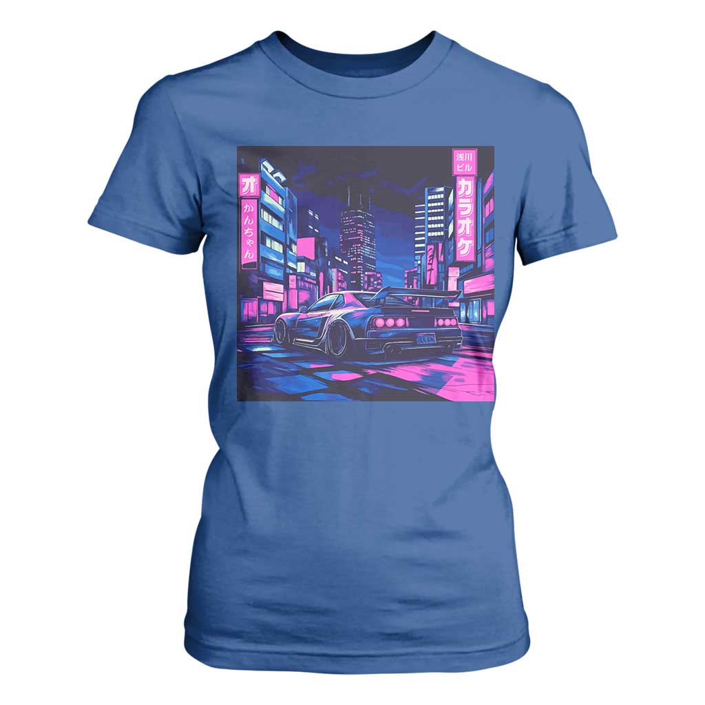 Tokyo Night Drive T Shirt For Women Retro Futuristic JDM Street Racing Aesthetic TS09 Royal Blue Print Your Wear
