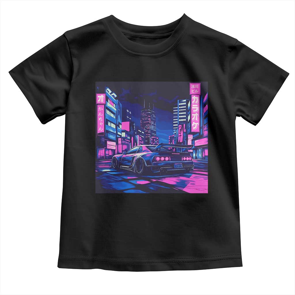 Tokyo Night Drive Toddler T Shirt Retro Futuristic JDM Street Racing Aesthetic TS09 Black Print Your Wear