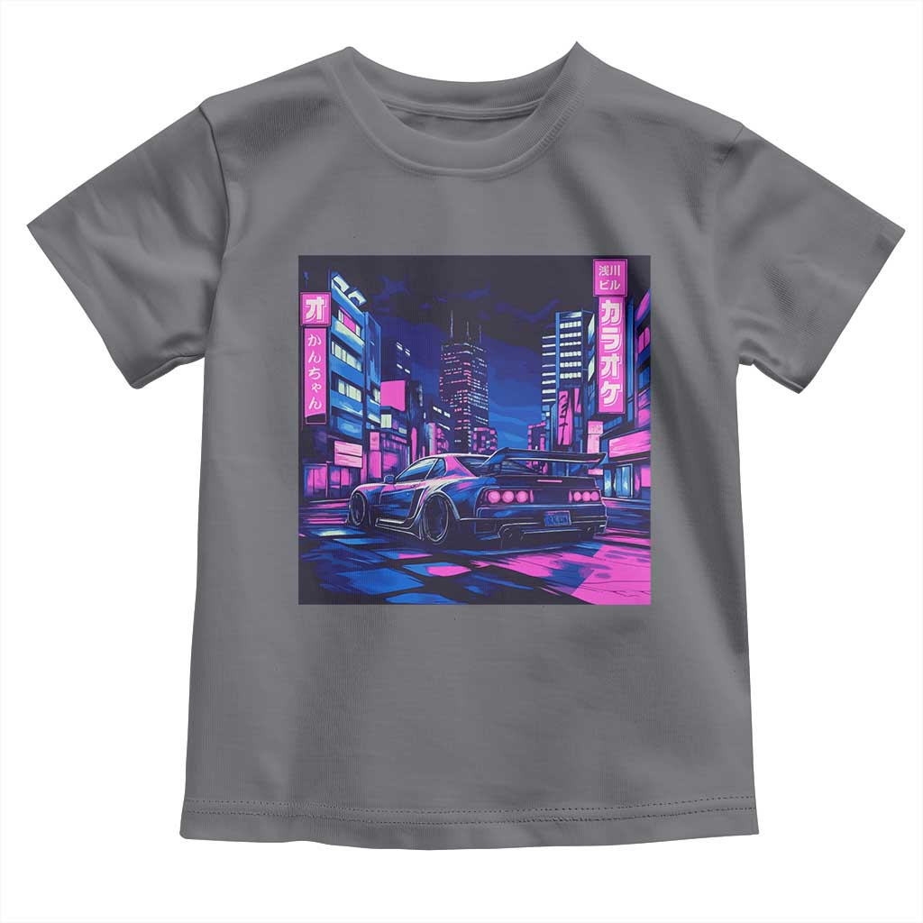 Tokyo Night Drive Toddler T Shirt Retro Futuristic JDM Street Racing Aesthetic TS09 Charcoal Print Your Wear