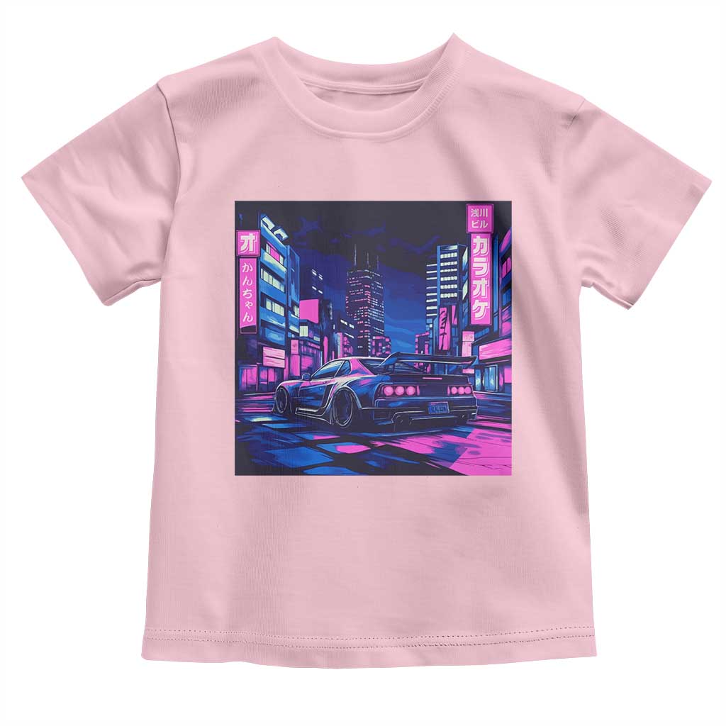 Tokyo Night Drive Toddler T Shirt Retro Futuristic JDM Street Racing Aesthetic TS09 Light Pink Print Your Wear