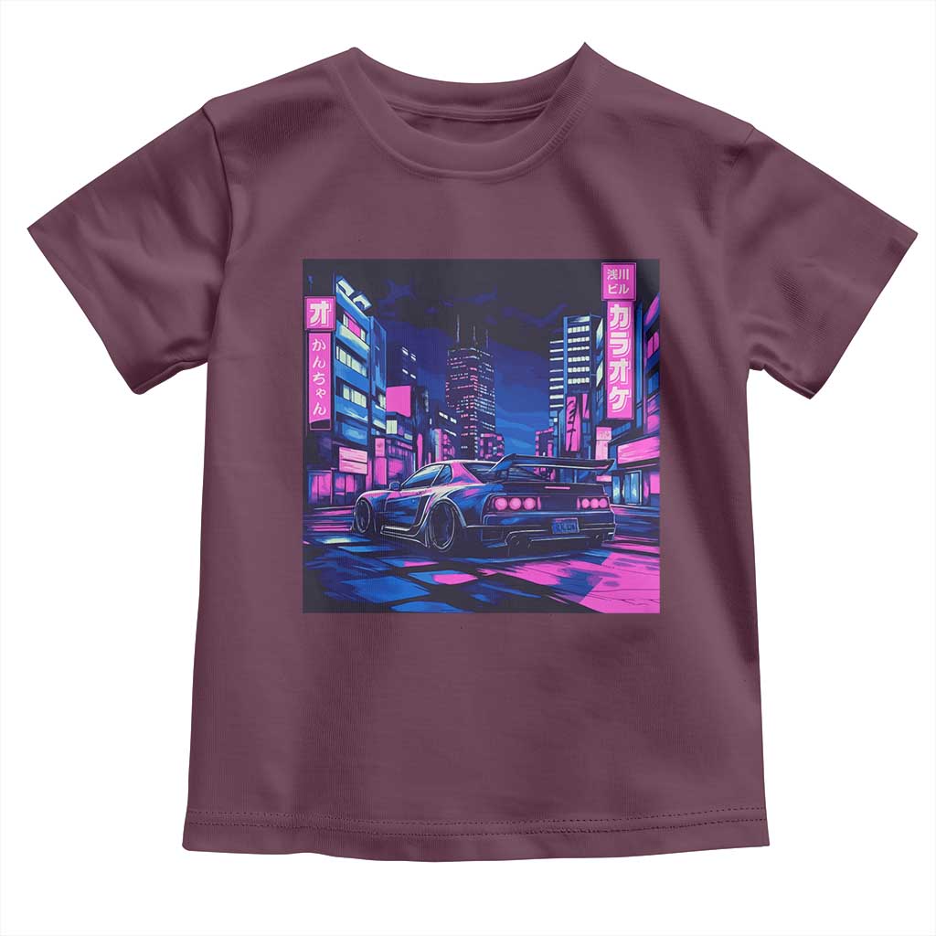 Tokyo Night Drive Toddler T Shirt Retro Futuristic JDM Street Racing Aesthetic TS09 Maroon Print Your Wear