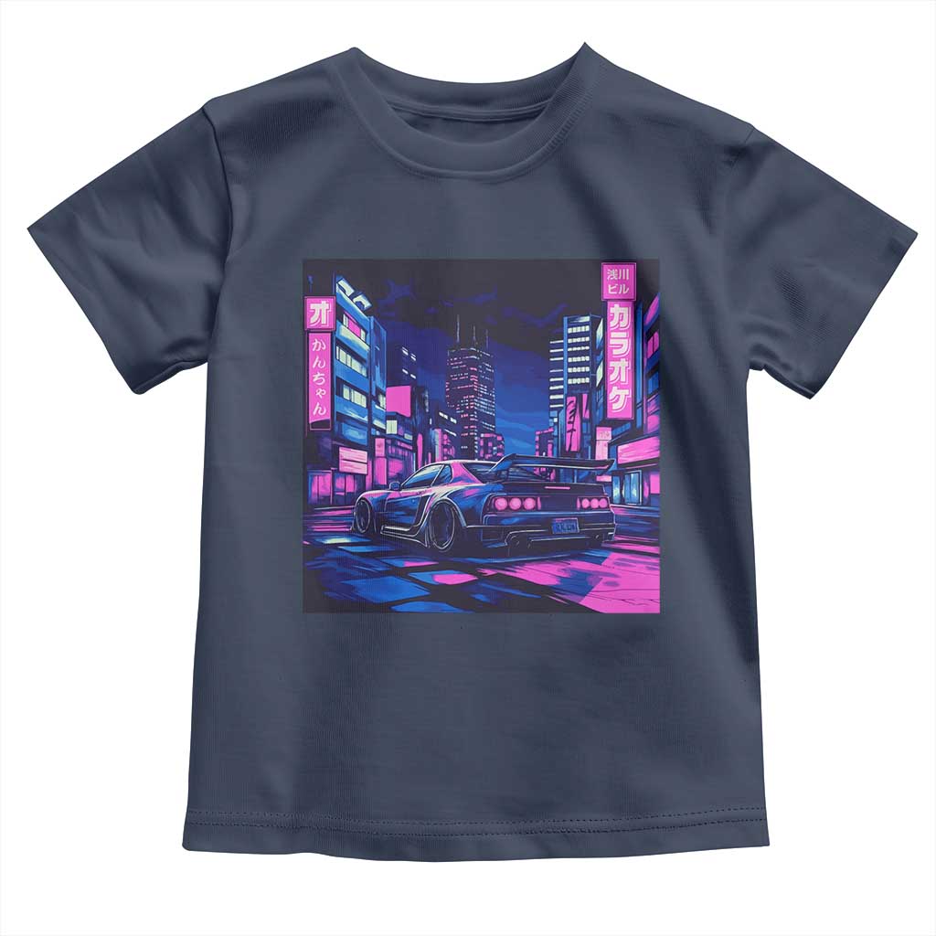 Tokyo Night Drive Toddler T Shirt Retro Futuristic JDM Street Racing Aesthetic TS09 Navy Print Your Wear