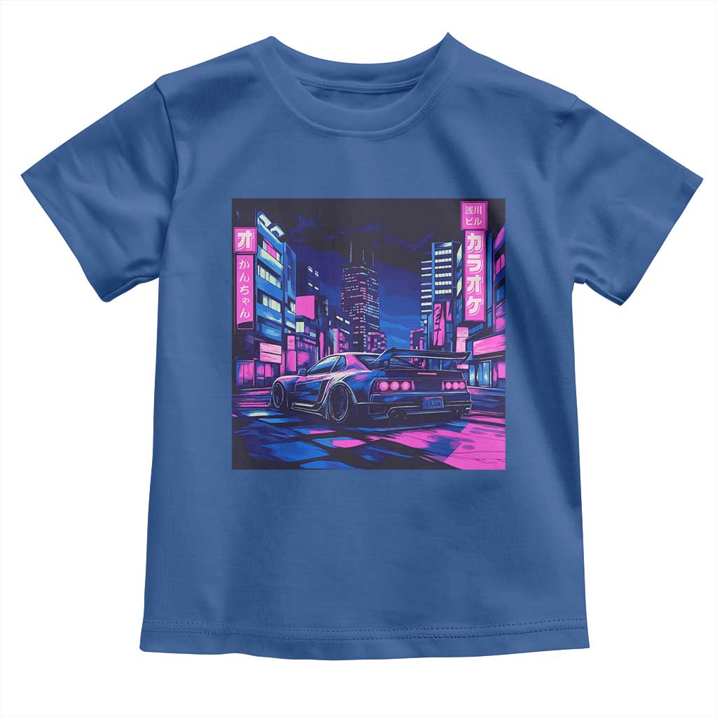 Tokyo Night Drive Toddler T Shirt Retro Futuristic JDM Street Racing Aesthetic TS09 Royal Blue Print Your Wear
