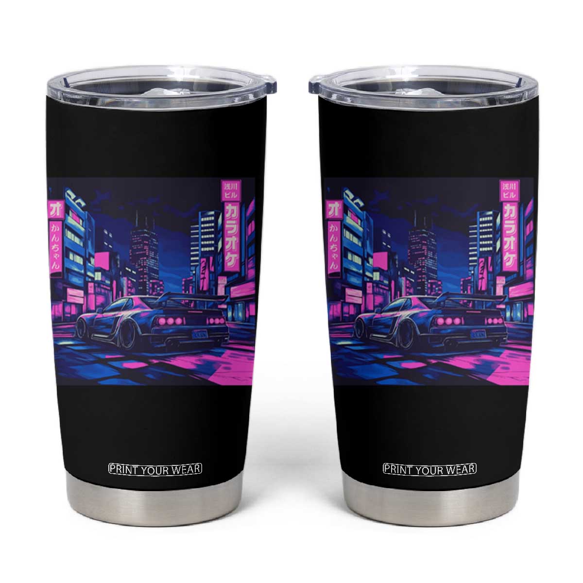 Tokyo Night Drive Tumbler Cup Retro Futuristic JDM Street Racing Aesthetic TS09 Black Print Your Wear