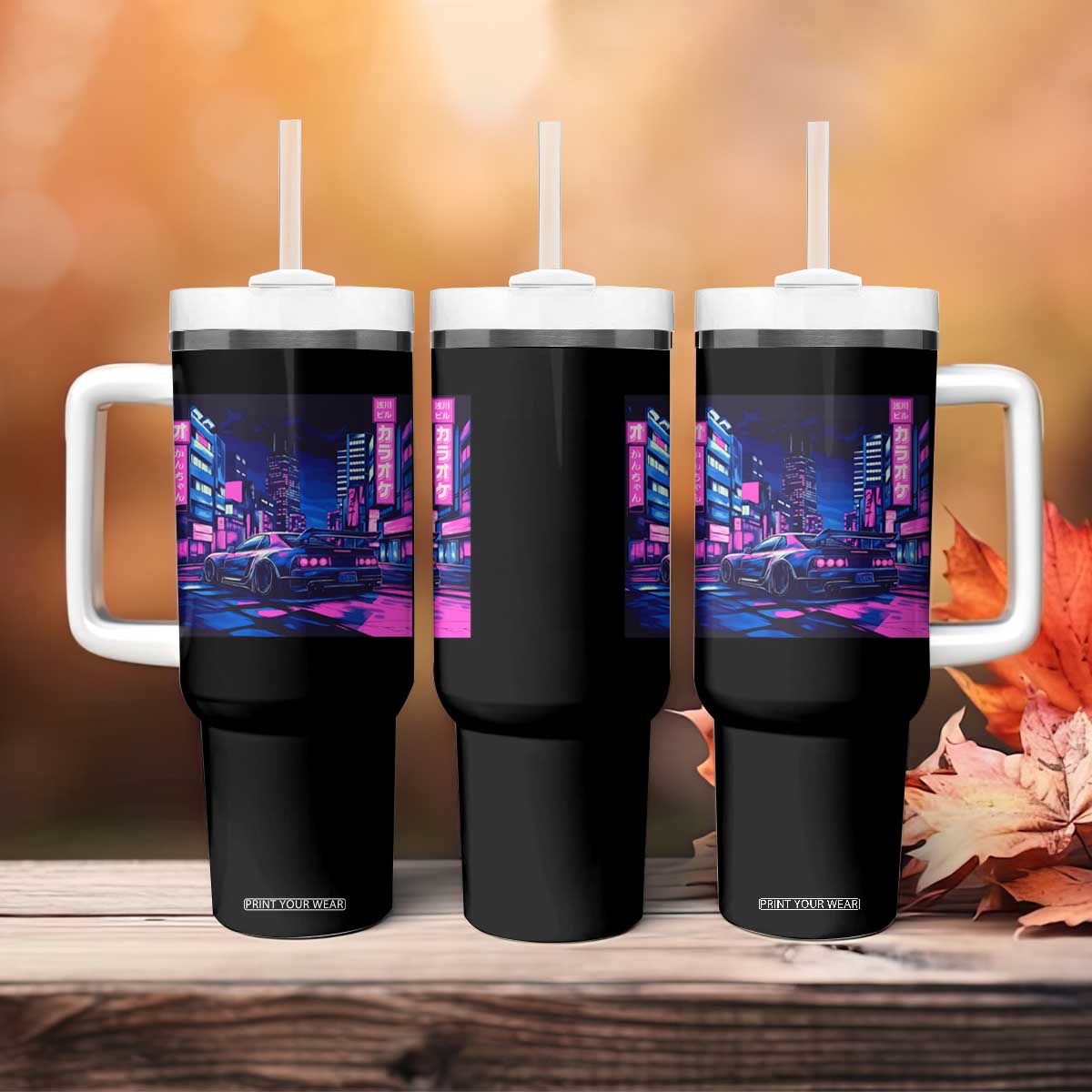 Tokyo Night Drive Tumbler With Handle Retro Futuristic JDM Street Racing Aesthetic TS09 Print Your Wear