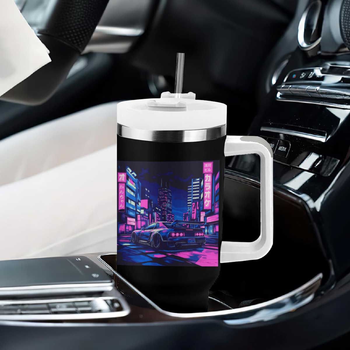 Tokyo Night Drive Tumbler With Handle Retro Futuristic JDM Street Racing Aesthetic TS09 Print Your Wear