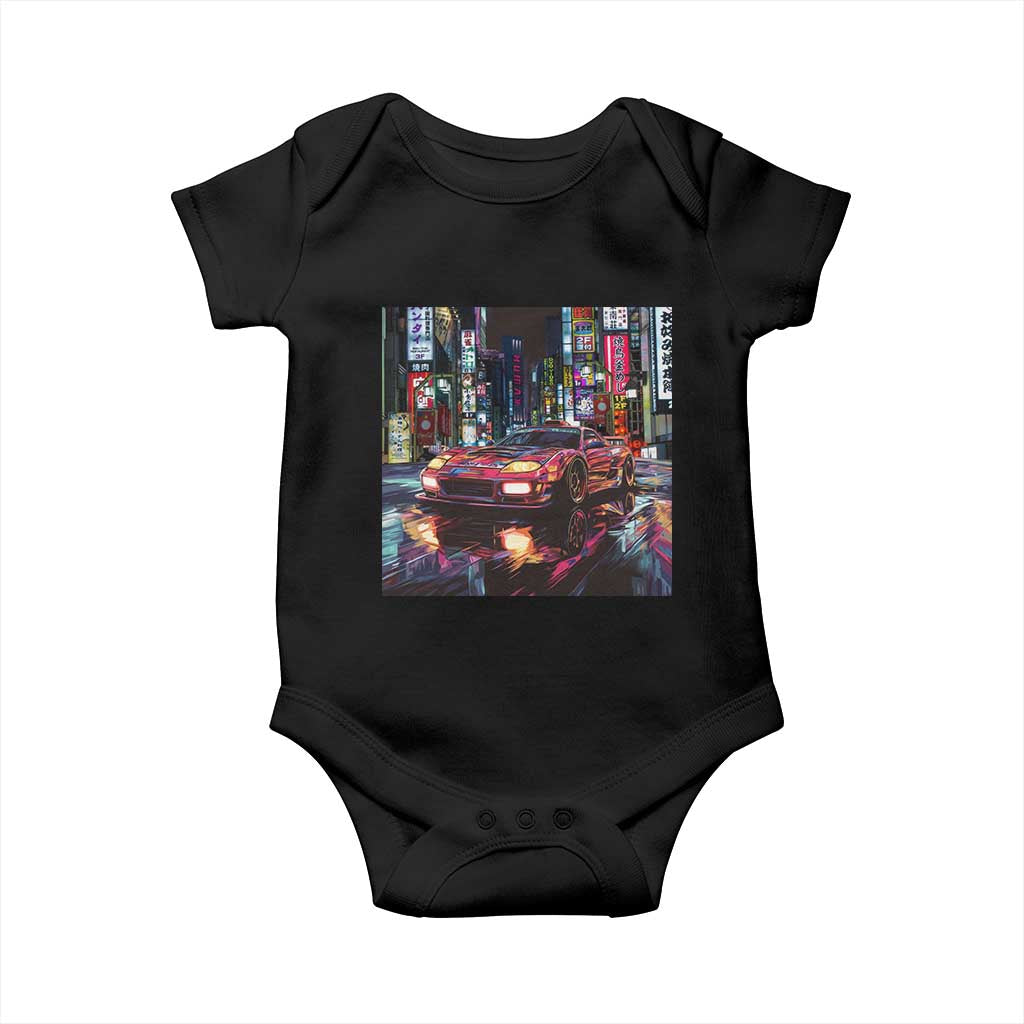 Tokyo Night Racer Baby Onesie JDM Street Racing Neon Aesthetic TS09 Black Print Your Wear
