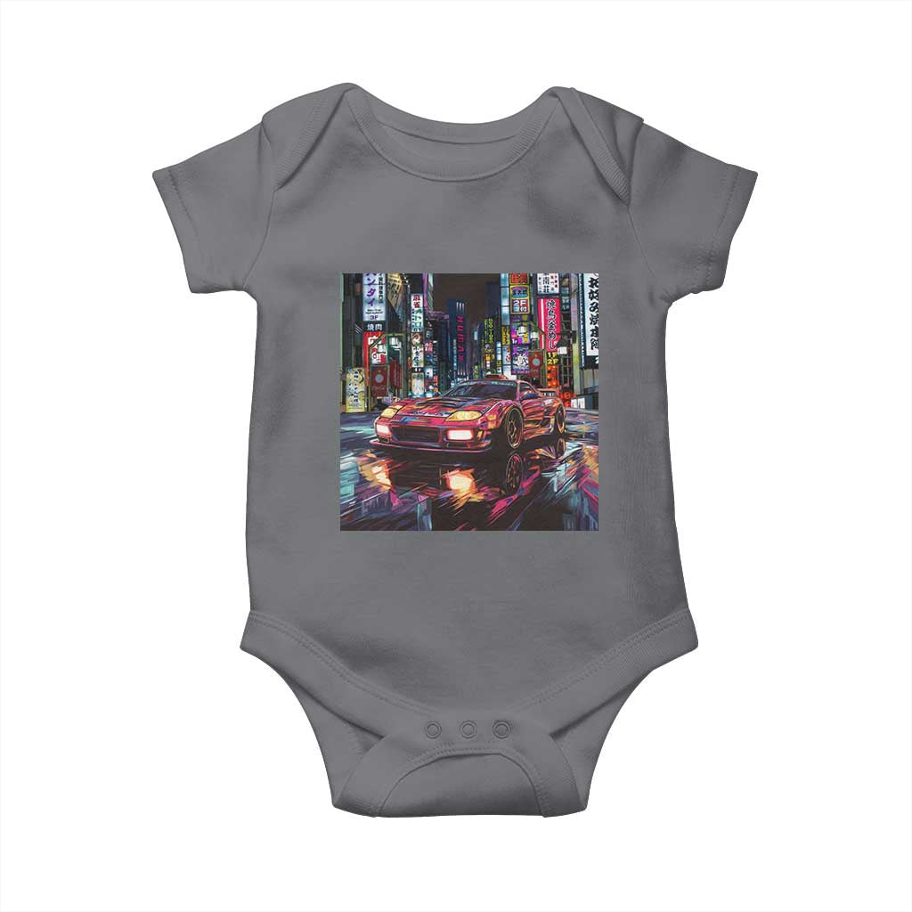 Tokyo Night Racer Baby Onesie JDM Street Racing Neon Aesthetic TS09 Charcoal Print Your Wear