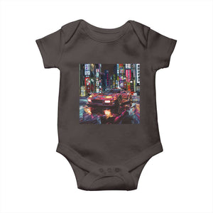 Tokyo Night Racer Baby Onesie JDM Street Racing Neon Aesthetic TS09 Dark Chocolate Print Your Wear