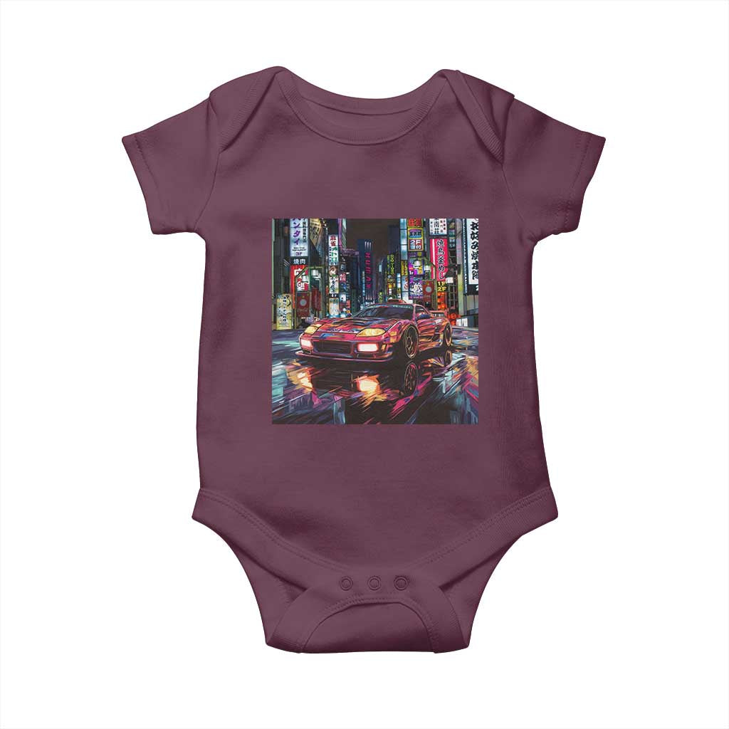 Tokyo Night Racer Baby Onesie JDM Street Racing Neon Aesthetic TS09 Maroon Print Your Wear