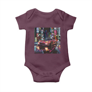 Tokyo Night Racer Baby Onesie JDM Street Racing Neon Aesthetic TS09 Maroon Print Your Wear