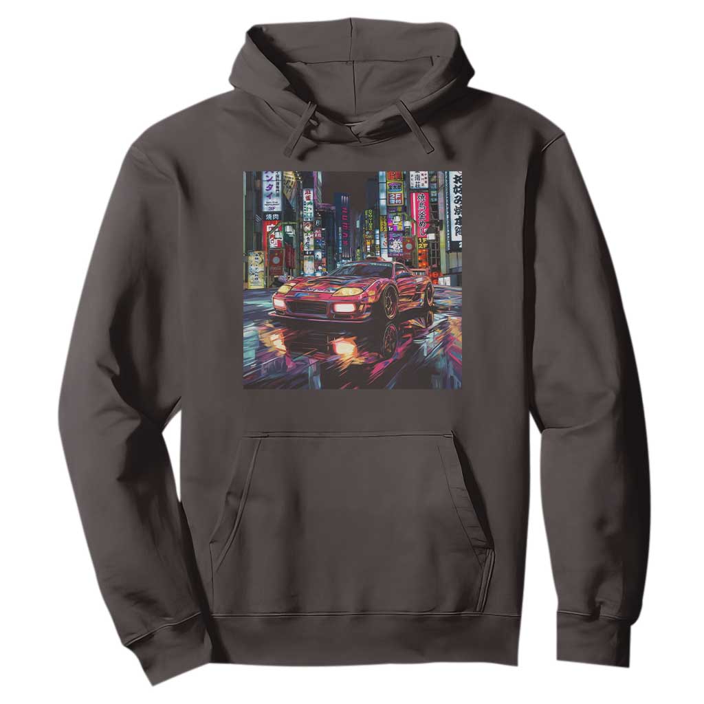 Tokyo Night Racer Hoodie JDM Street Racing Neon Aesthetic TS09 Dark Chocolate Print Your Wear