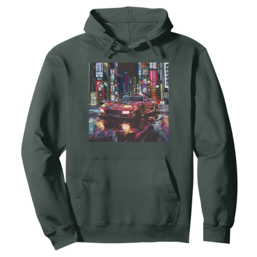 Tokyo Night Racer Hoodie JDM Street Racing Neon Aesthetic TS09 Dark Forest Green Print Your Wear