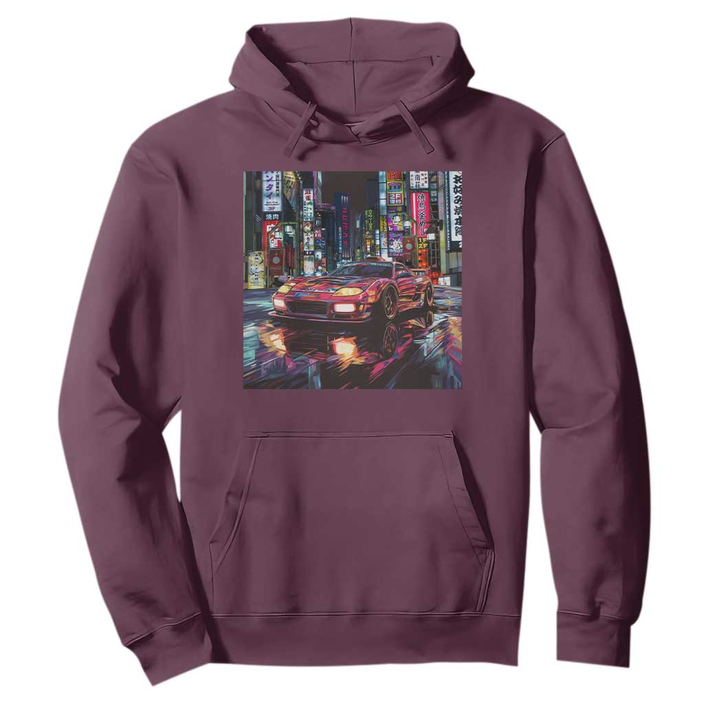 Tokyo Night Racer Hoodie JDM Street Racing Neon Aesthetic TS09 Maroon Print Your Wear