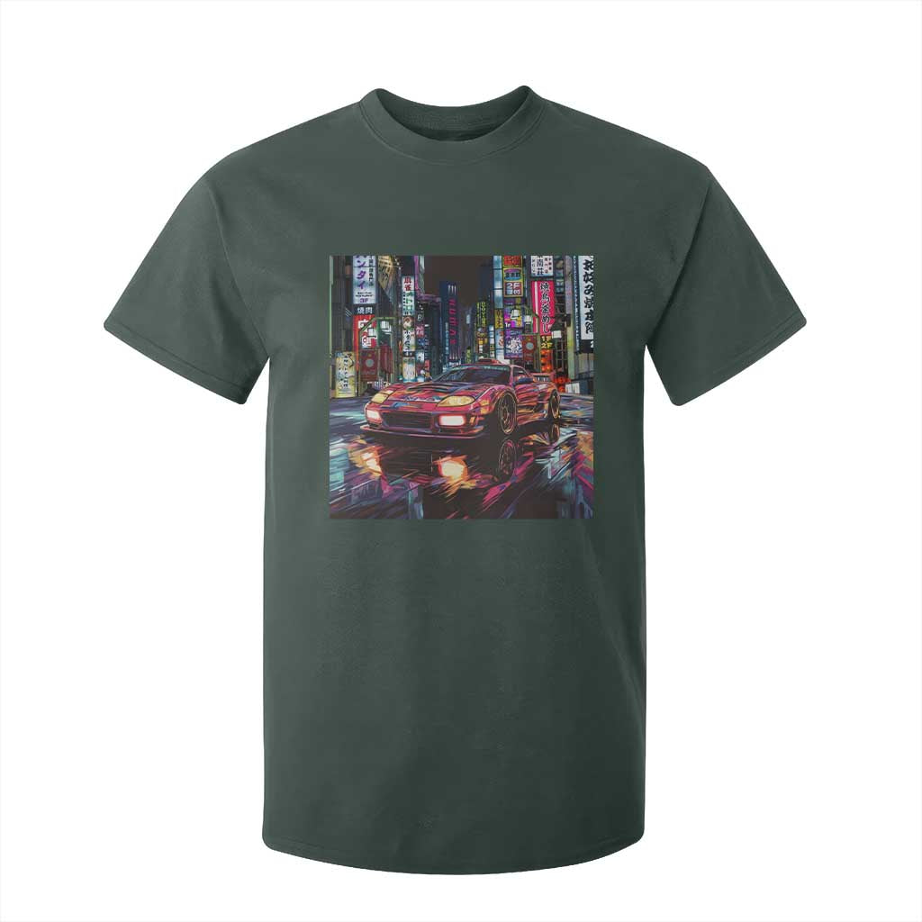 Tokyo Night Racer T Shirt For Kid JDM Street Racing Neon Aesthetic TS09 Dark Forest Green Print Your Wear