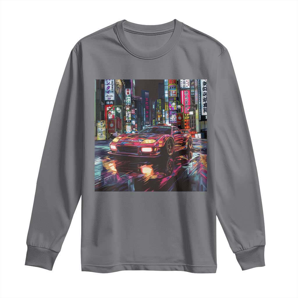 Tokyo Night Racer Long Sleeve Shirt JDM Street Racing Neon Aesthetic TS09 Charcoal Print Your Wear