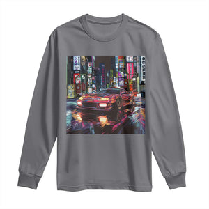 Tokyo Night Racer Long Sleeve Shirt JDM Street Racing Neon Aesthetic TS09 Charcoal Print Your Wear