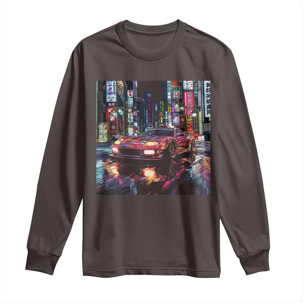 Tokyo Night Racer Long Sleeve Shirt JDM Street Racing Neon Aesthetic TS09 Dark Chocolate Print Your Wear
