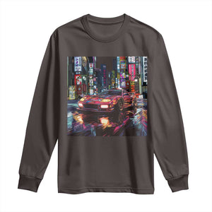 Tokyo Night Racer Long Sleeve Shirt JDM Street Racing Neon Aesthetic TS09 Dark Chocolate Print Your Wear