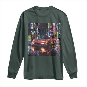 Tokyo Night Racer Long Sleeve Shirt JDM Street Racing Neon Aesthetic TS09 Dark Forest Green Print Your Wear