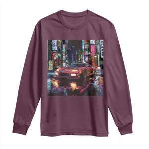 Tokyo Night Racer Long Sleeve Shirt JDM Street Racing Neon Aesthetic TS09 Maroon Print Your Wear