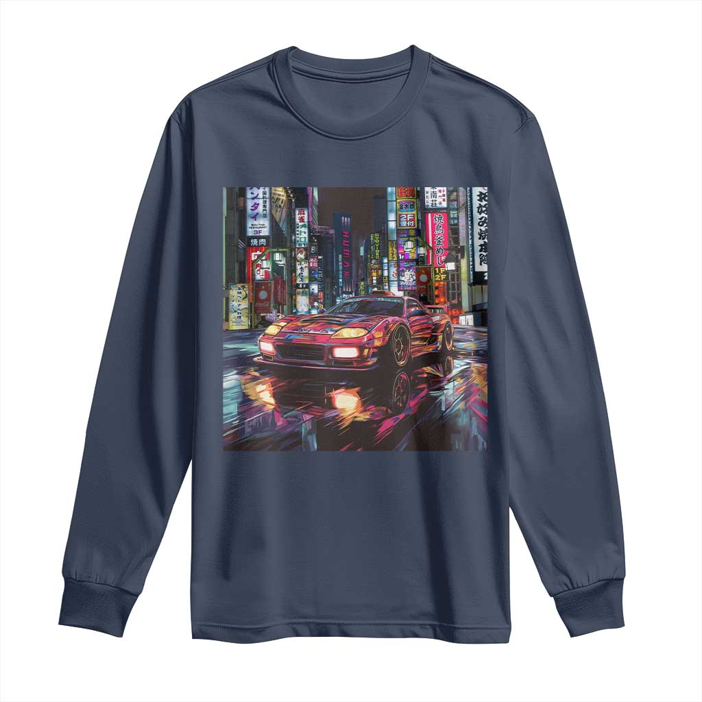 Tokyo Night Racer Long Sleeve Shirt JDM Street Racing Neon Aesthetic TS09 Navy Print Your Wear