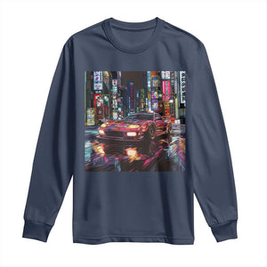 Tokyo Night Racer Long Sleeve Shirt JDM Street Racing Neon Aesthetic TS09 Navy Print Your Wear