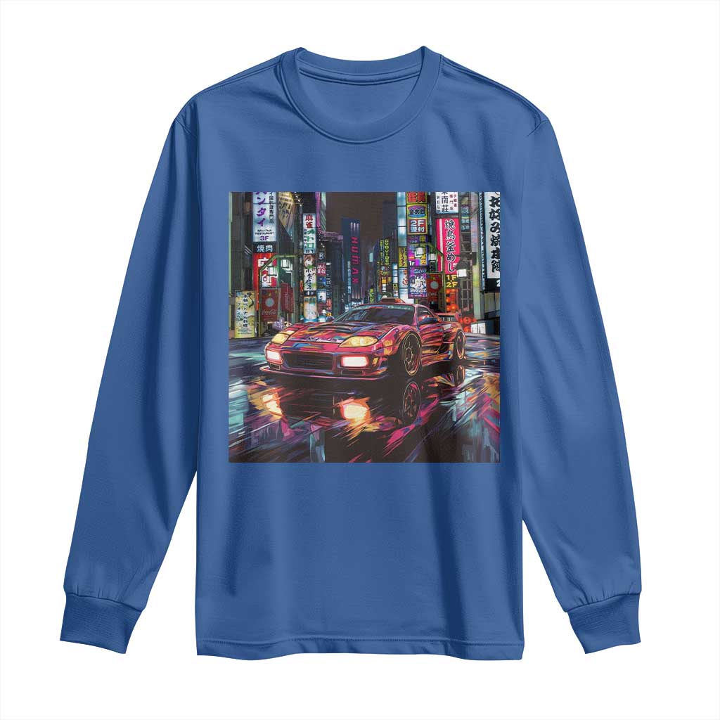 Tokyo Night Racer Long Sleeve Shirt JDM Street Racing Neon Aesthetic TS09 Royal Blue Print Your Wear
