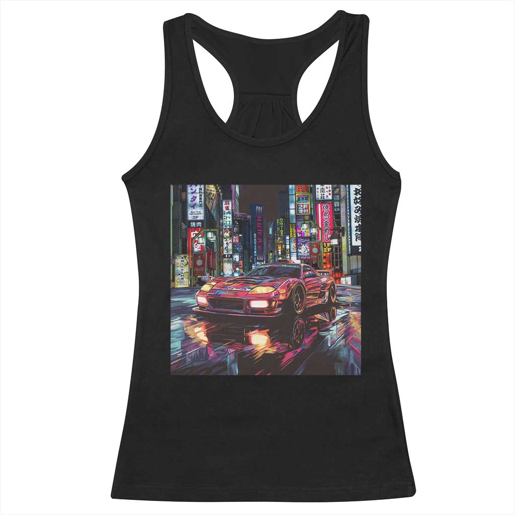 Tokyo Night Racer Racerback Tank Top JDM Street Racing Neon Aesthetic TS09 Black Print Your Wear