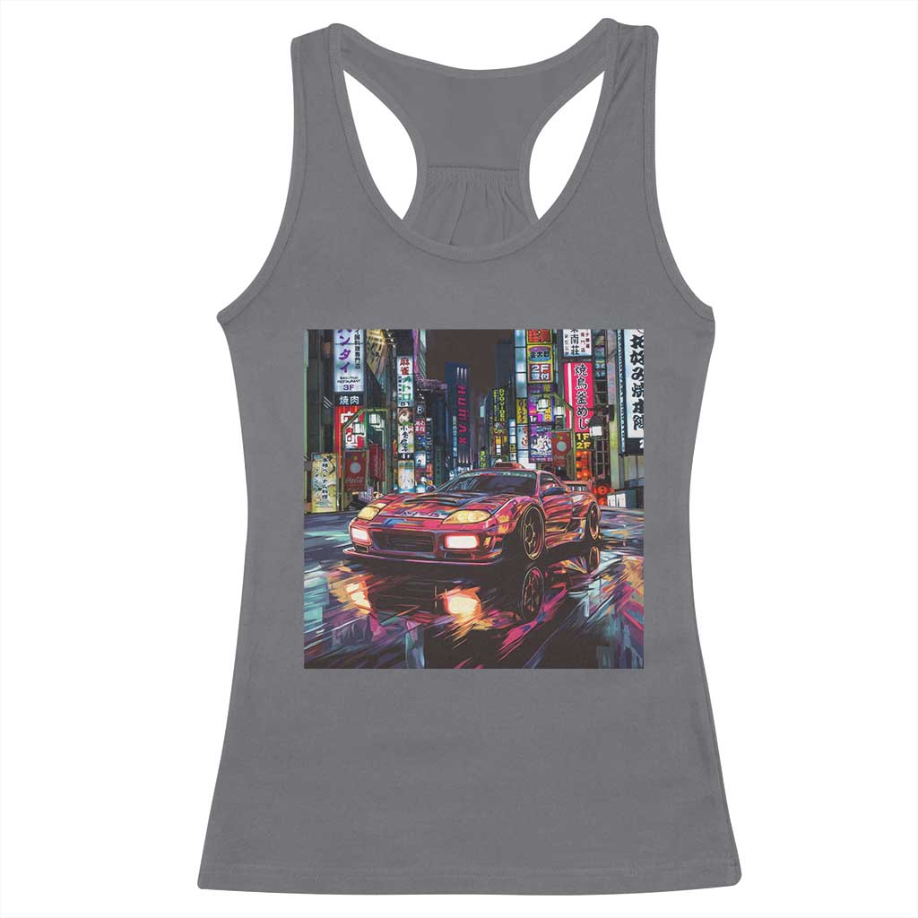 Tokyo Night Racer Racerback Tank Top JDM Street Racing Neon Aesthetic TS09 Charcoal Print Your Wear