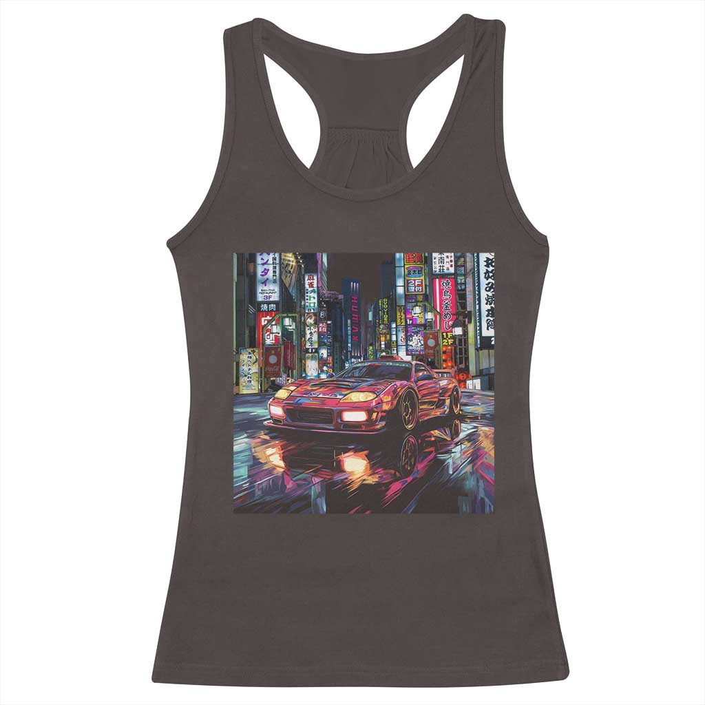 Tokyo Night Racer Racerback Tank Top JDM Street Racing Neon Aesthetic TS09 Dark Chocolate Print Your Wear